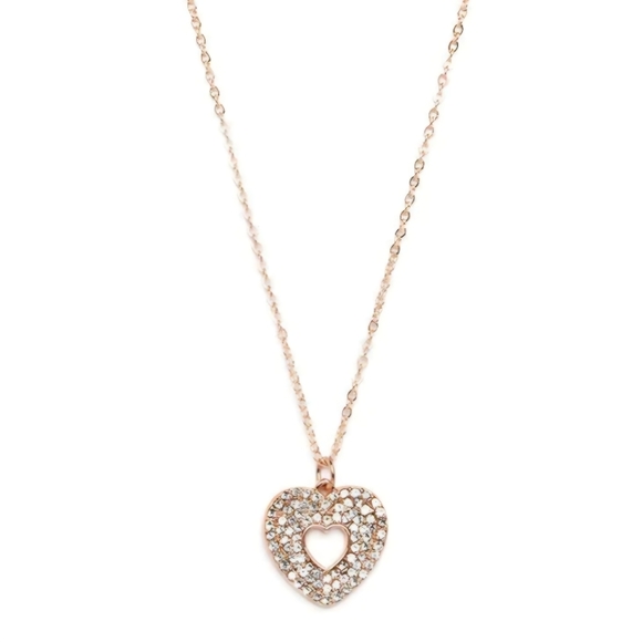 Pave Faux Diamond Cubic Zirconia Rose Gold Heart Pendant & Earrings Jewelry Set - Picture 2 of 4